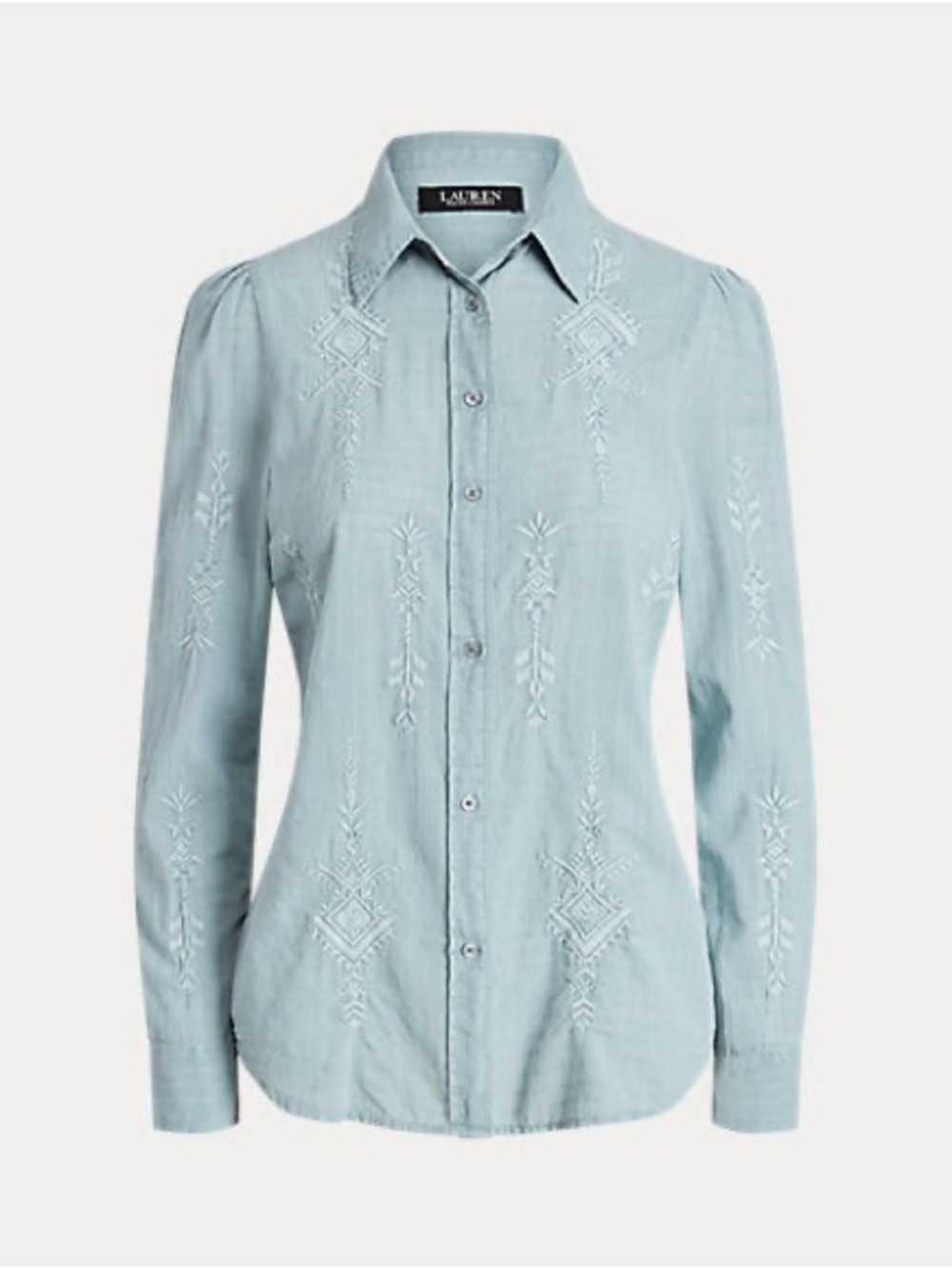 Lauren Ralph Lauren Light Blue Embroidered Button-Up Blouse
